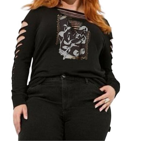 Torrid Roses Classic Fit Cotton Slashed Neck Long Sleeve Tee - Picture 3 of 11